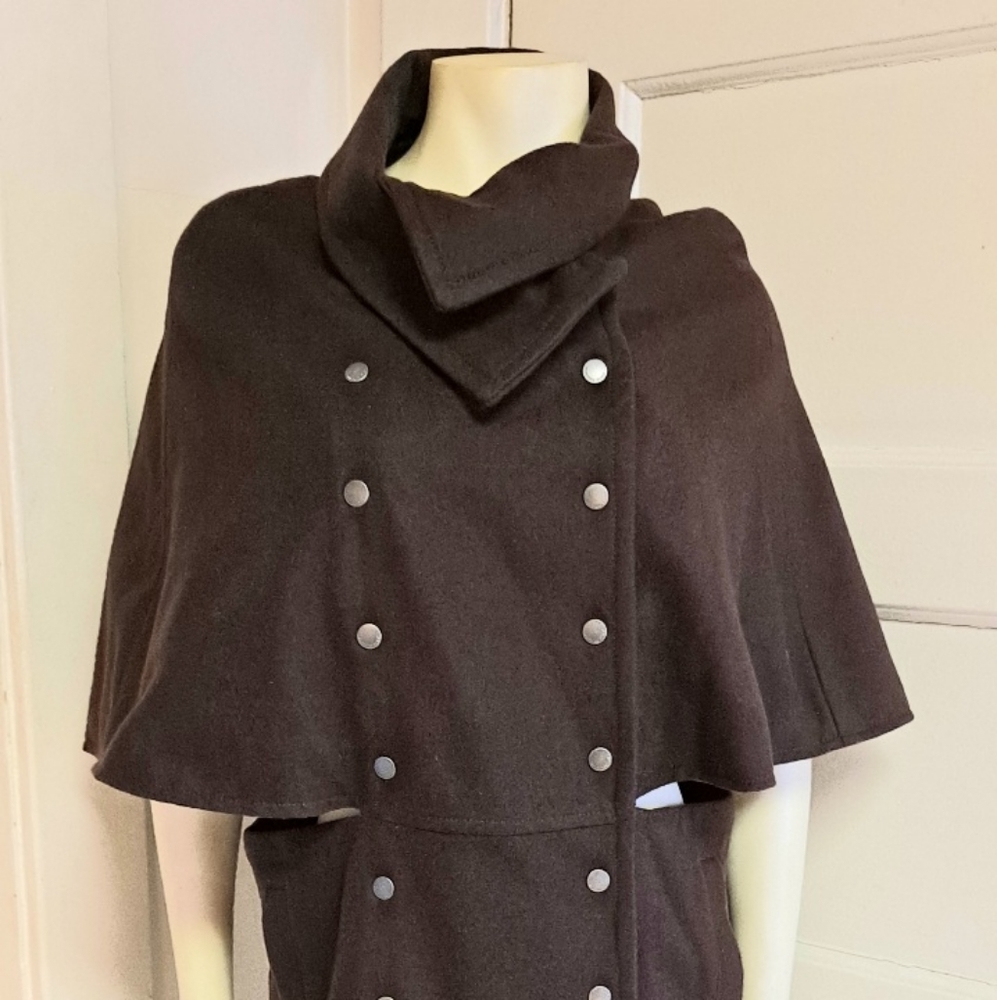 Brown Pea Coat Cape Winter Wool Jacket